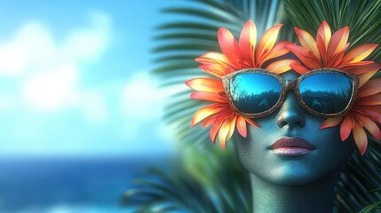 Summer Sunglasses & Tropical Flowers