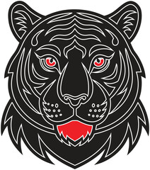 Fierce black tiger face red eyes on   a white background
