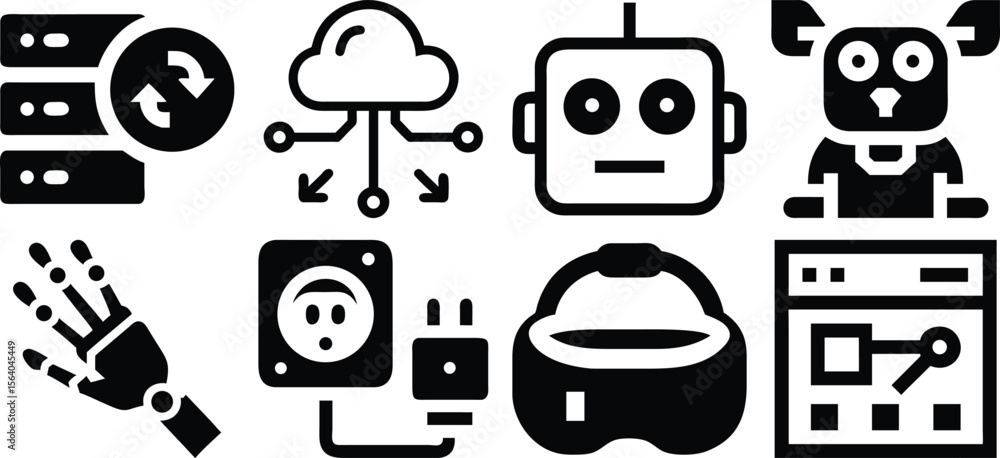 Poster various technology and artificial intelligence icons isolated on transparent background.