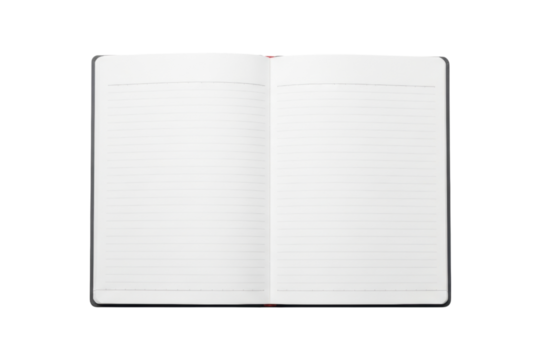 Blank open notebook with lined pages for writing and note-taking