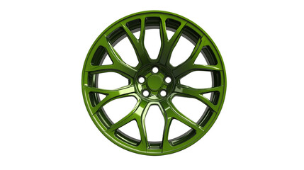 green wheel rim isolated on  white background , transparent png 