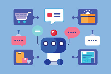 Customer Support Robot with Headset Working on Laptop