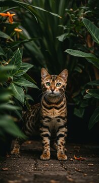 Bengal Cat in Lush Green Foliage