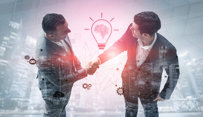 AI innovation with neural network and digital transformation. AI innovation drives automation, powers ideas, AI innovation enhances SEO, and AI innovation enables global connection. Vouch