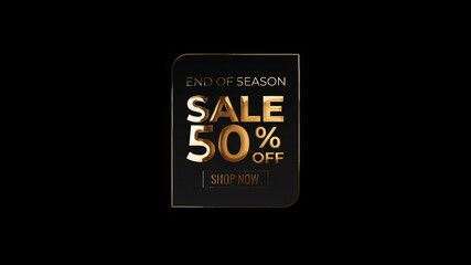 Elegant end of season sale banner with golden text offering 50 percent discount on black background, perfect for digital and print promotions.
 - Powered by Adobe