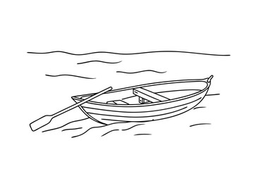 Rowboat with oar on wavy water simple