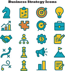 Collection of Business Strategy Icons for Presentations and Reports
