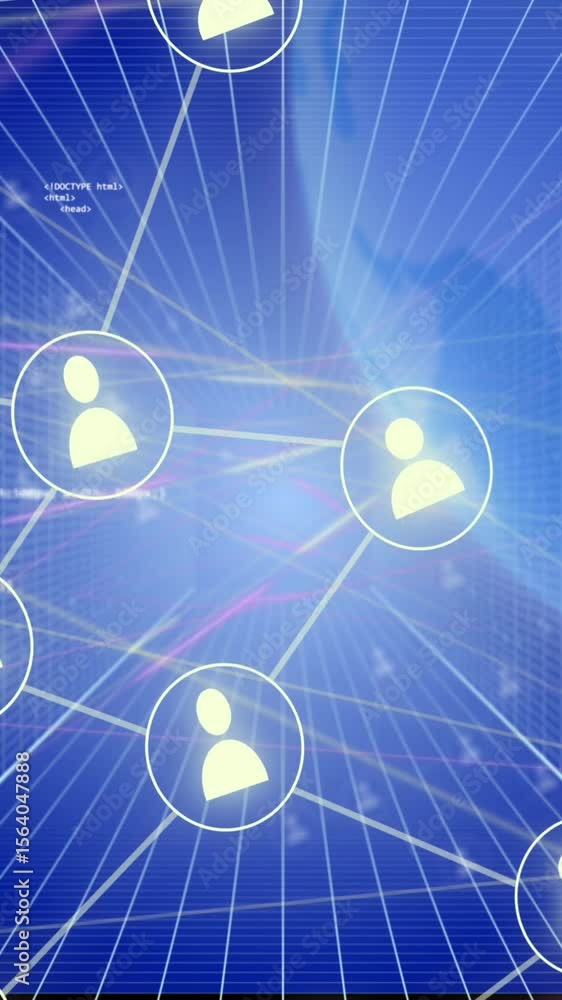 Poster Animation of data processing over network of connections with icons