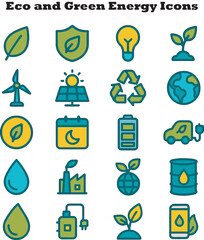 Collection of Eco and Green Energy Related Icons for Sustainable Power Concepts