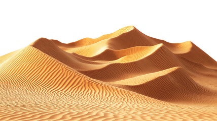 Sweeping sand dunes with dramatic light and shadow offering an isolated scenic desert landscape of rippling sands with undulating patterns against white background