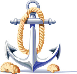 Quirky Boat Anchor Wearing Shell Earrings Vector Isolated on Transparent Background