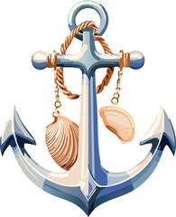 Quirky Boat Anchor Wearing Shell Earrings Vector Isolated on Transparent Background