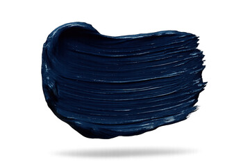 Abstract textured dark blue paint stroke isolated on transparent background.