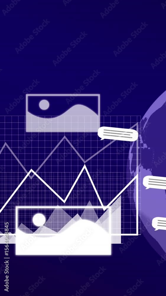 Aufkleber animation of artificial intelligence icon, text and data processing over globe