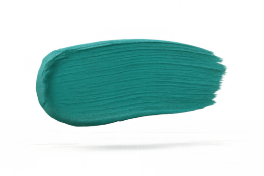 Vibrant teal paint brush stroke isolated on transparent background, artistic.