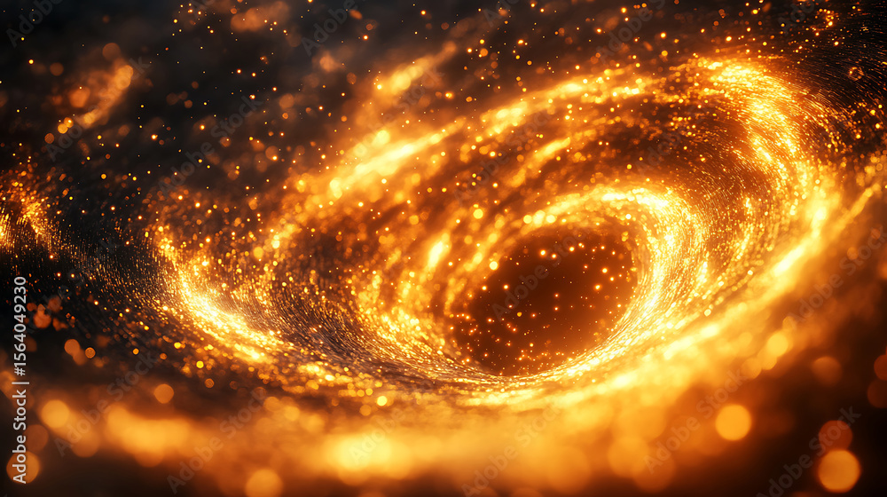 Poster swirling golden particle stream abstract space galaxy background a majestic display of cosmic energy