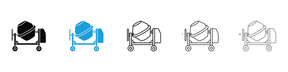 Cement mixer icon in Editable stroke and solid flat vector pack