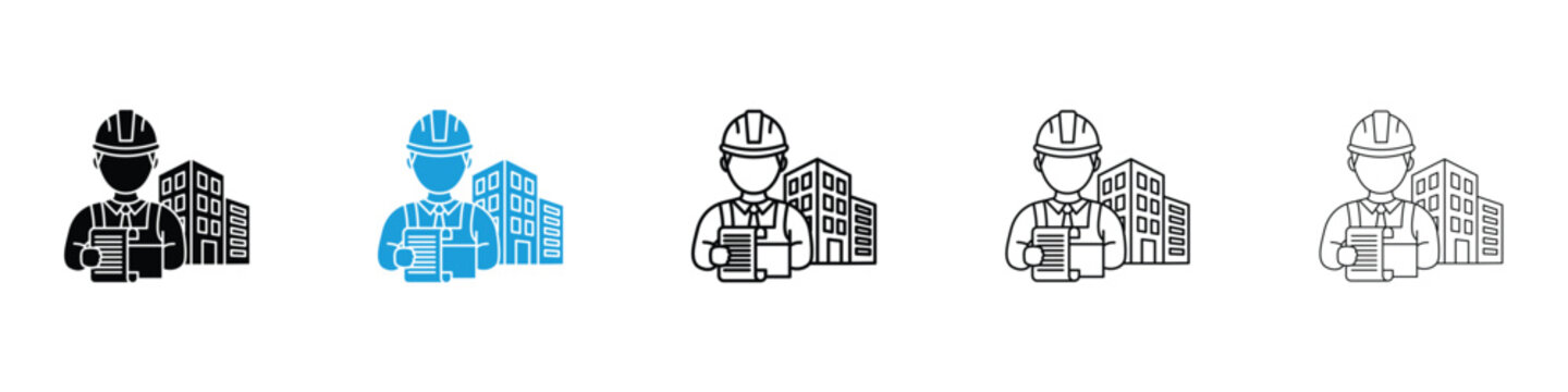Civil Engineer icon in Editable stroke and solid flat vector pack