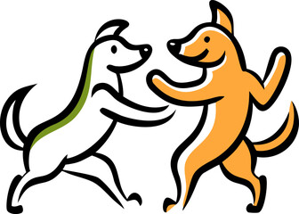 Cute cartoon dog and cat illustration with happy playful pets isolated on white background