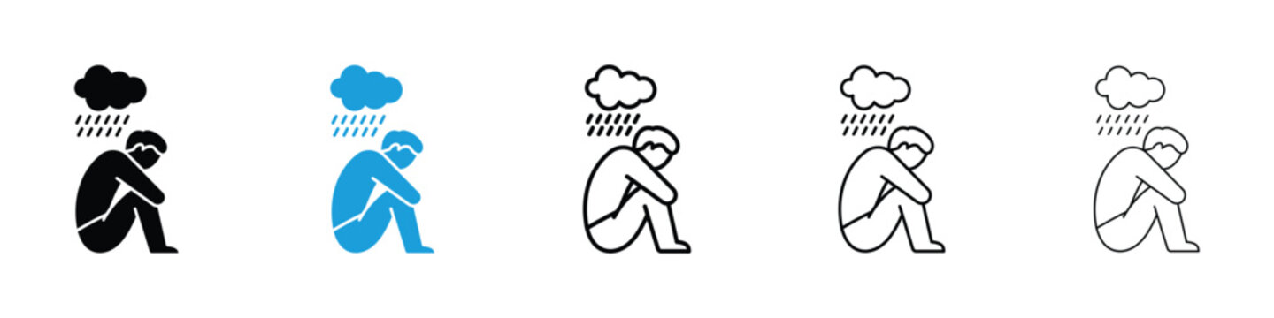 Depression icon in Editable stroke and solid flat vector pack