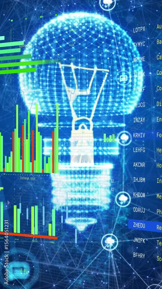Aufkleber animation of light bulb and data processing