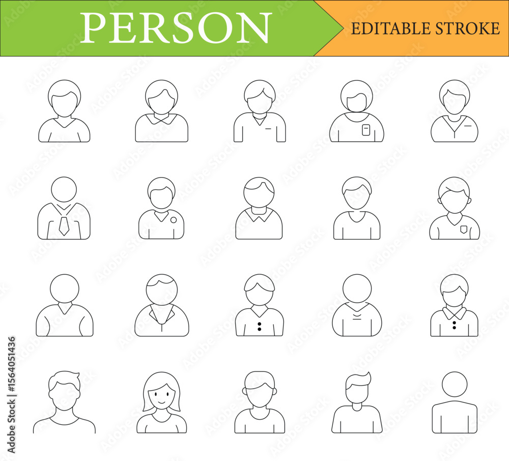 Poster line art person icons displaying varied styles and outfits representing diversity in professional an