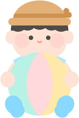 여름 비치볼 공을 들고 있는 아이 어린이 여름공 공놀이 밀짚모자 여름 어린이 얼굴합성도안 일러스트