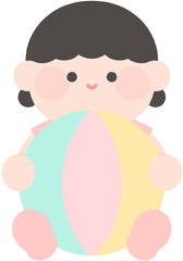 여름 비치볼 공을 들고 있는 아이 어린이 여름공 공놀이 밀짚모자 여름 어린이 얼굴합성도안 일러스트