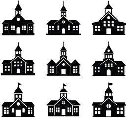 Fototapeta premium Collection of School Buildings Silhouettes Depicting Educational Architecture Design Concepts