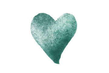 Hand-painted green watercolor heart with organic texture. Ideal for eco-friendly packaging, cosmetic branding, greeting cards, and extended licenses. Unique artistic style on paper texture.
