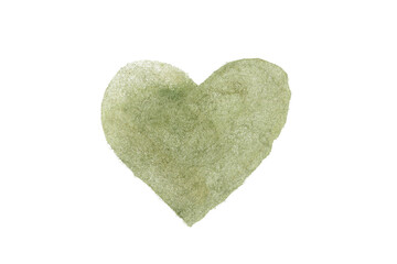 Hand-painted green watercolor heart with organic texture. Ideal for eco-friendly packaging, cosmetic branding, greeting cards, and extended licenses. Unique artistic style on paper texture.