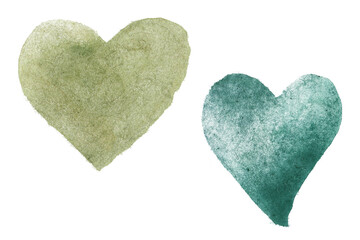 Eco-friendly green watercolor heart symbol. Ideal for organic cosmetic labels, sustainable packaging, branding, and extended commercial license use. Hand-painted on textured paper.