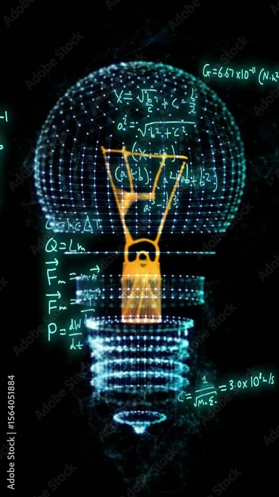 Aufkleber animation of light bulb and mathematical data processing