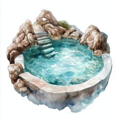The Baths in Virgin Gorda. The Baths in Virgin Gorda hand drawn watercolor illustration