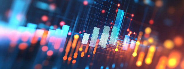 Abstract financial chart with rising bars and blurred bokeh background glow