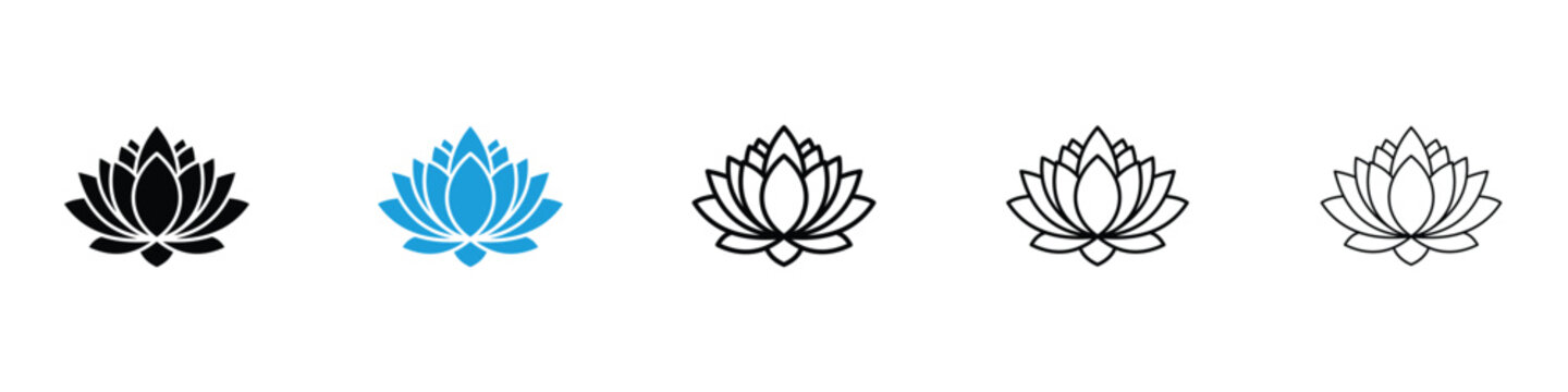 Lotus flower icon in Editable stroke and solid flat vector pack