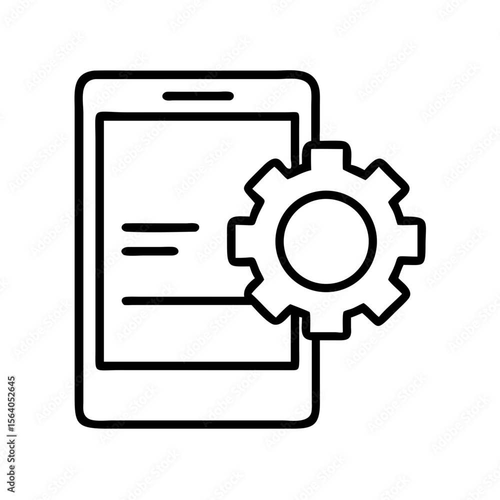 Poster Mobile app development settings configuration icon for software and application design needs on transparent background