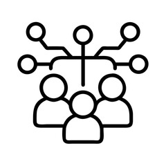 Network marketing team connection strategy business collaboration and communication outline icon on transparent background