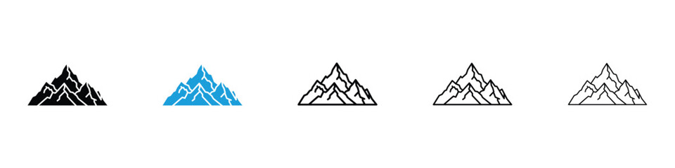 Mountain icon in Editable stroke and solid flat vector pack