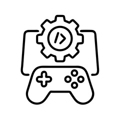 Game development icon vector illustration featuring a controller and gear for software creation on transparent background