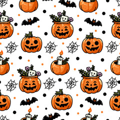 Halloween Pattern Collection – Seamless Spooky and Cute Designs with Pumpkins, Ghosts, Witches, Bats, and Trick-or-Treat Elements