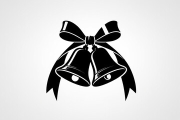 Elegant black silhouette of wedding bells tied with a ribbon