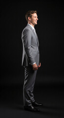 Stylish American Man in Modern grey Suit Studio Portrait Fashion Pose
