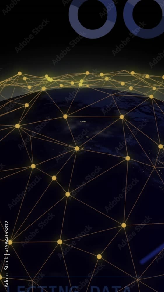 Poster animation of statistics and data processing over globe of connections