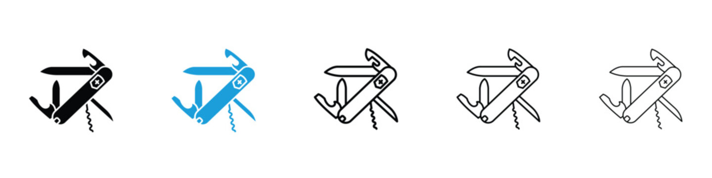 Swiss Knife icon in Editable stroke and solid flat vector pack