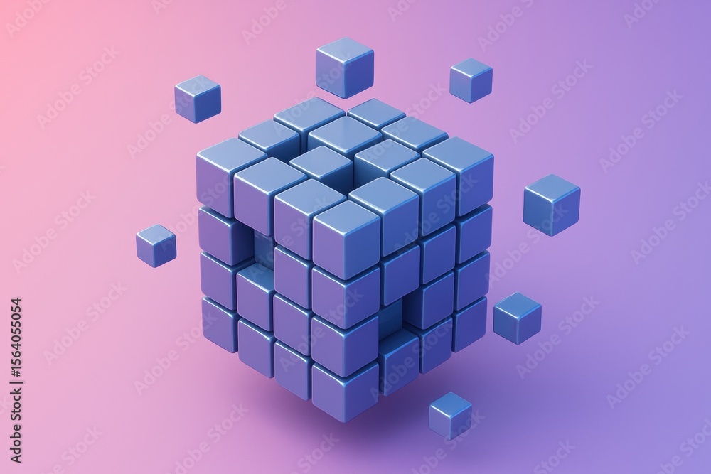 Poster abstract cube composition: a captivating 3d illustration of a meticulously arranged cube composed of