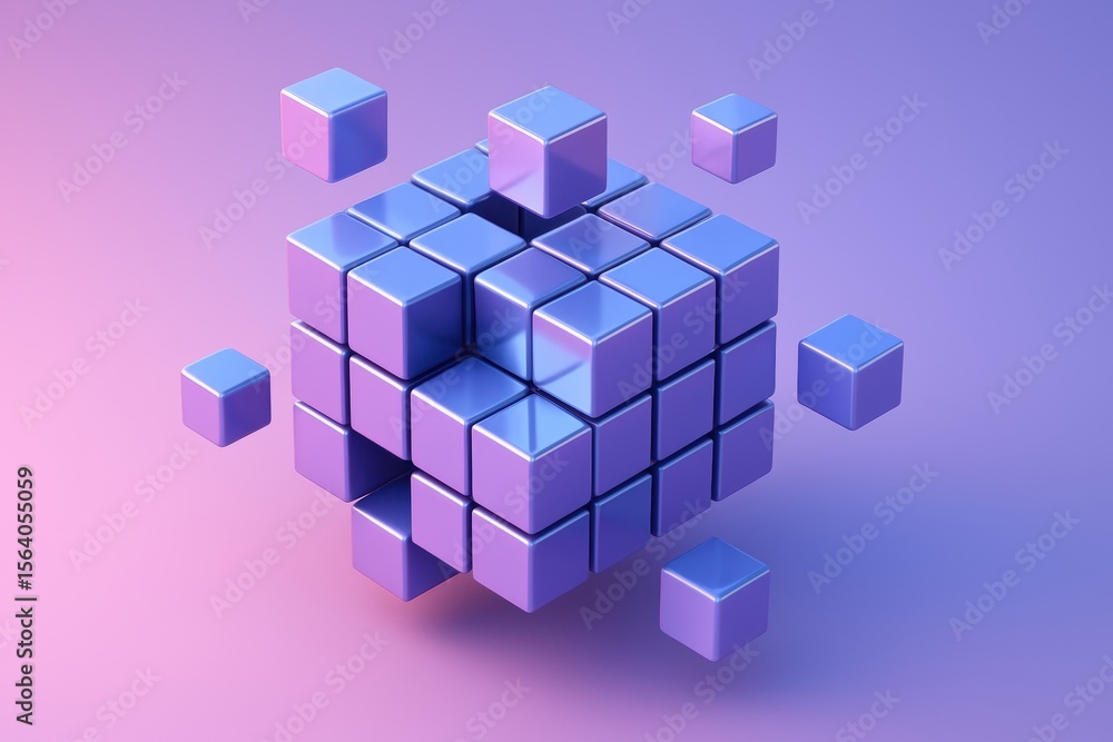 Poster digital cube with neon glow: a stunning digital illustration presents a complex cube structure const