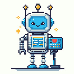 Cute pixel robot icon with clean lines
