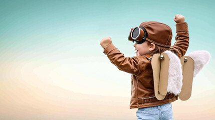 Fototapeta premium Little Pilot Toddler Dreaming Big, Achieving Dreams