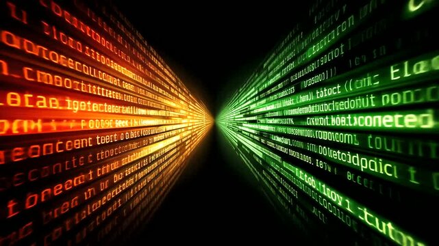 Digital Data Stream with Colorful Binary Code in Motion